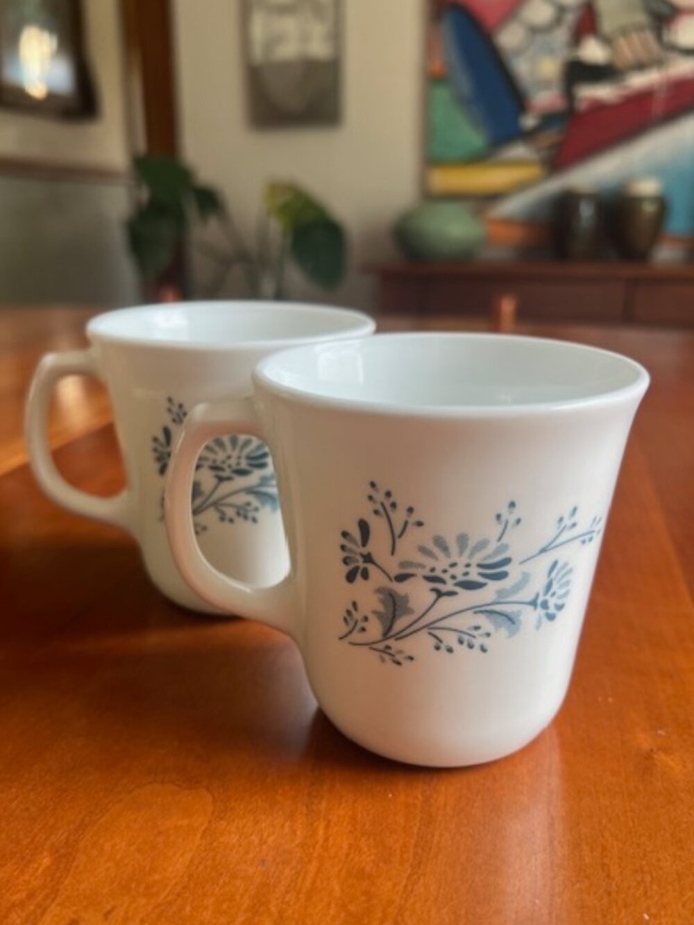VINTAGE Corning USA Colonial Mist White Milk Glass Coffee/Tea Mugs (set of 2)